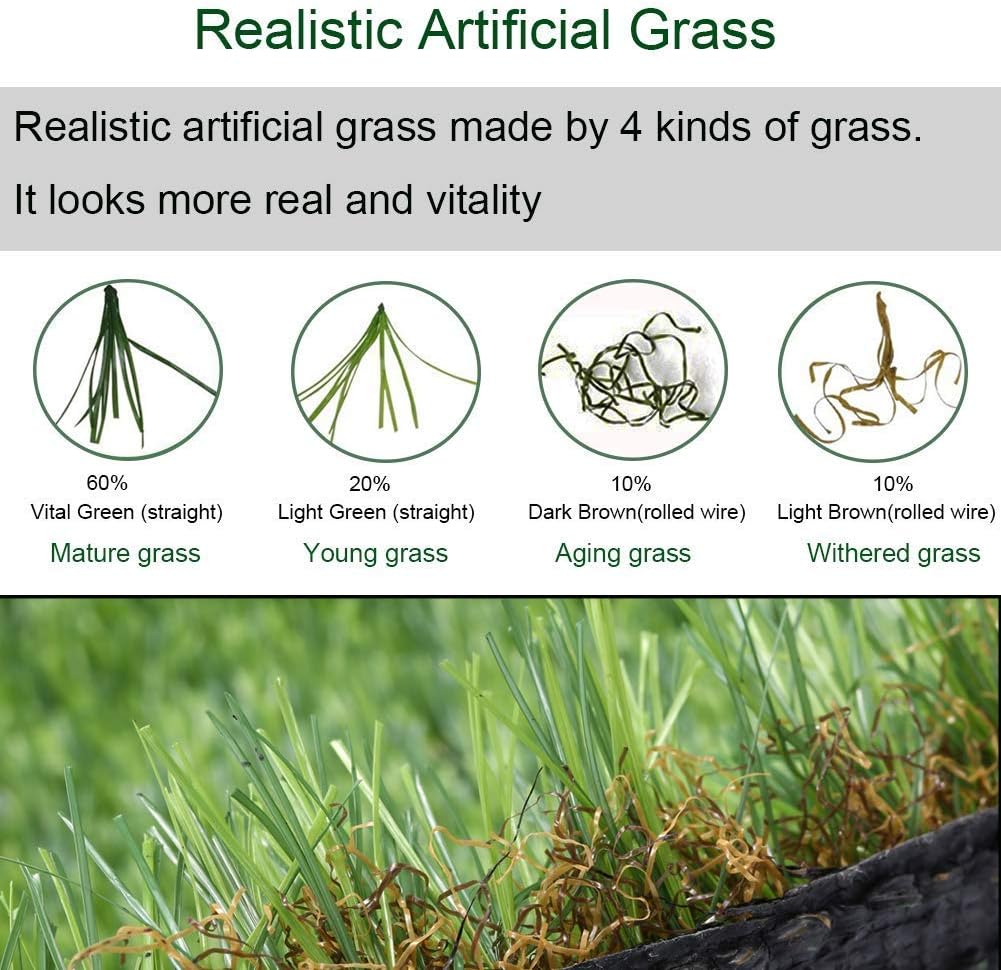 Artificial Grass Turf 12FTX17FT, 1.38" Pile Height Realistic Synthetic Grass, Indoor Outdoor Pet Faux Grass Astro Rug Carpet for Garden Backyard Patio Balcony