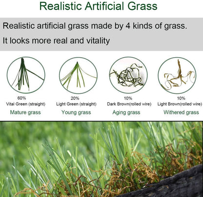 Artificial Grass Turf 10FTX15FT, 1.38" Pile Height Realistic Synthetic Grass, Indoor Outdoor Pet Faux Grass Astro Rug Carpet for Garden Backyard Patio Balcony
