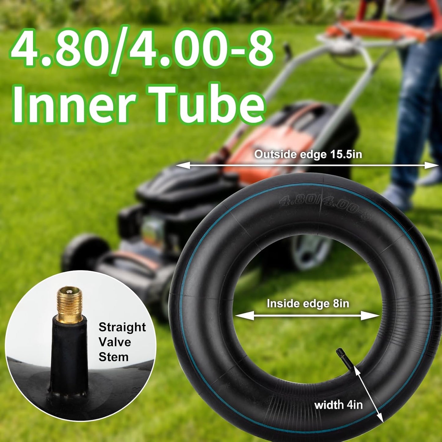 4.80/4.00-8" Inner Tubes, 2 Pack Heavy Duty 4.80 4.00-8/480/400-8 Replacement Tire Inner Tube with Straight Valve Stem for Wheelbarrows, Lawn Mowers, Hand Trucks, Trailers, Tractor, 8" Carts