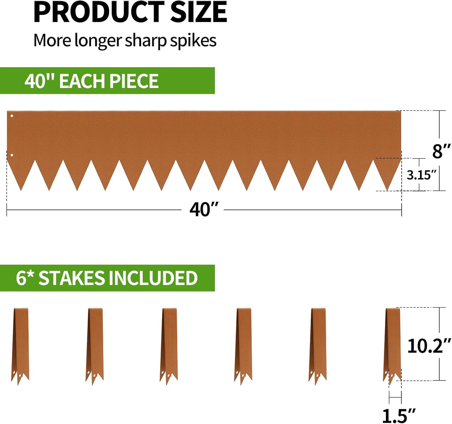 Landscape Edging, 40 x 8 in Strips 6-Pack, Hammer-in Powder Coated Metal Garden Border with 6 Clips, Bendable Metal Landscape Edging for Yard Flower Bed Lawn Pathway Divider(Brown, 14 Teeth)