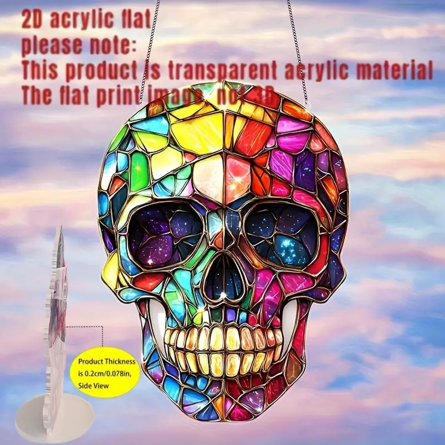 1pcs Stained Glass Window Hanging，Skull Suncatchers，The Day of Dead Ornament，Acrylic Window Sun Catcher Decor，Garden Home Wall Art Suncatcher， Friends Women Men 7.8inch