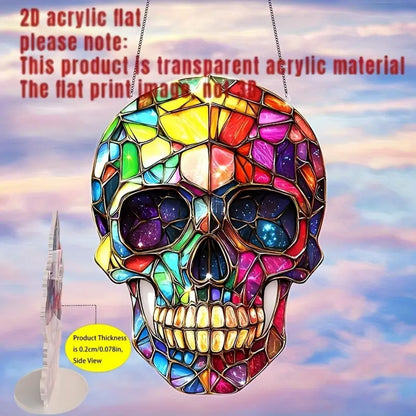 1pcs Stained Glass Window Hanging，Skull Suncatchers，The Day of Dead Ornament，Acrylic Window Sun Catcher Decor，Garden Home Wall Art Suncatcher， Friends Women Men 7.8inch