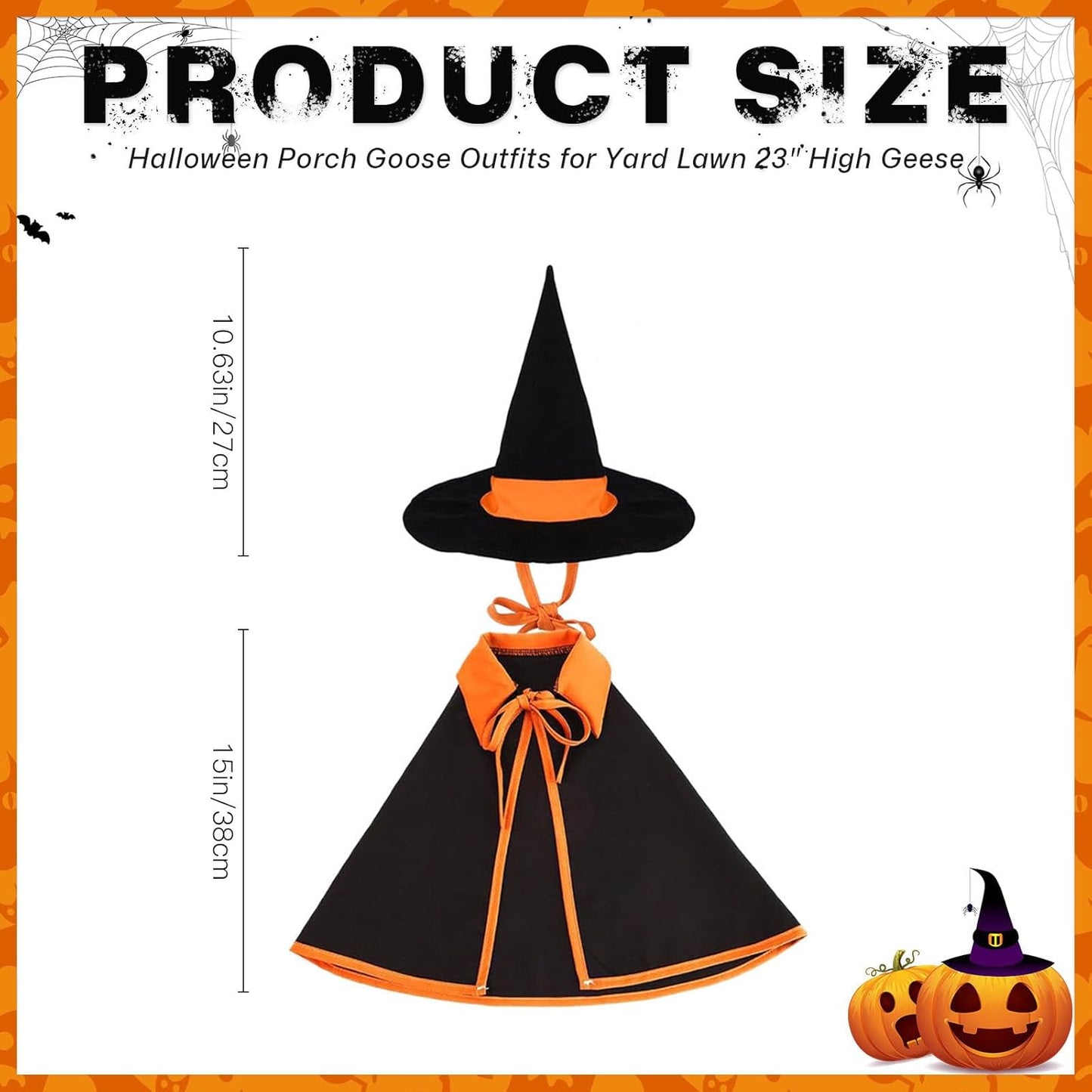 Halloween Porch Goose Outfit Set for 23'' Plastic Statue Lawn Porch Goose Clothes with Cloak Hat Costume for Indoor Outdoor Patio Yard Lawn Art Decor(Orange)