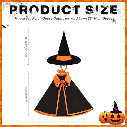 Halloween Porch Goose Outfit Set for 23'' Plastic Statue Lawn Porch Goose Clothes with Cloak Hat Costume for Indoor Outdoor Patio Yard Lawn Art Decor(Orange)