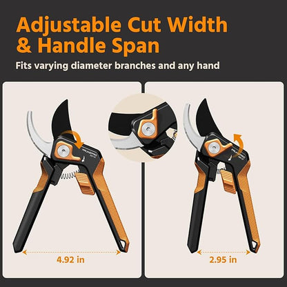 PrunePro Pruning Shears Gardening Scissors Set Professional Hand Pruner Sharp Stainless Steel Blade Teflon Coating Garden Scissors Plant Flower Garden Clipper Orange