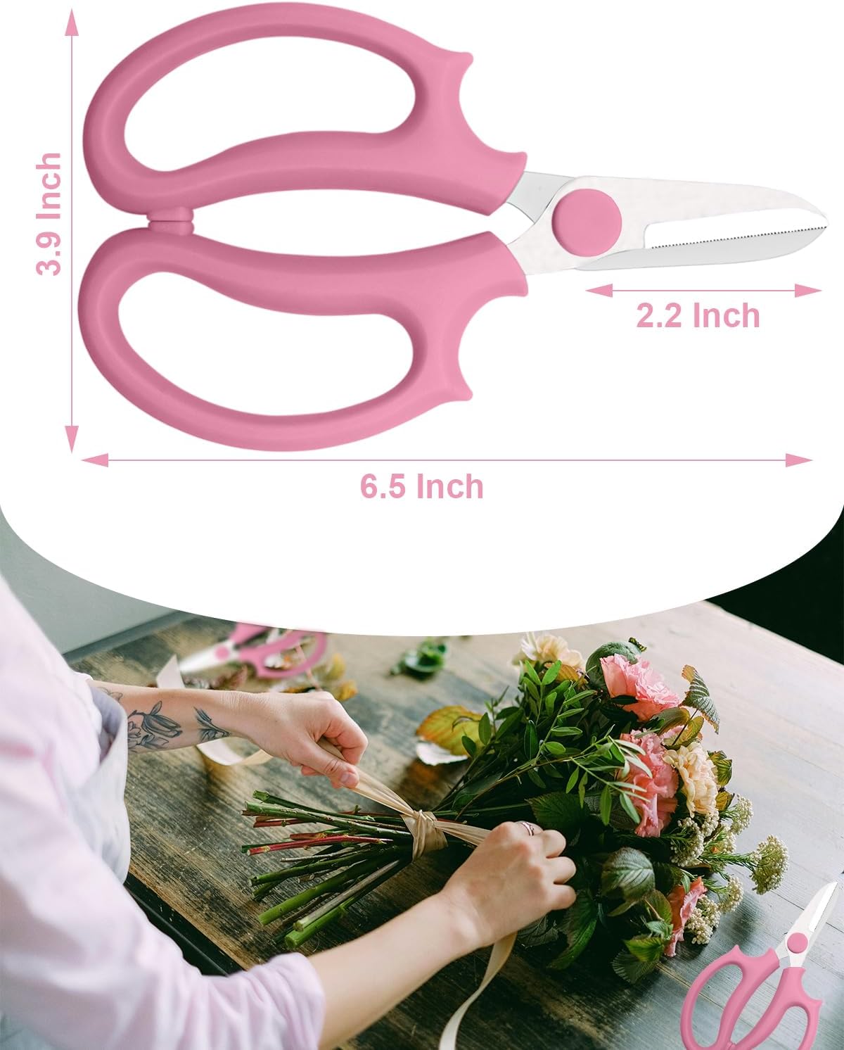 Pink Flower Scissors, Thickened Stainless Steel Floral Pruning Snips – Sharp Garden Clippers for Fresh Flowers, Flower Arrangement Supplies, DIY Floral Cutting Scissor (4 PCS Pink)