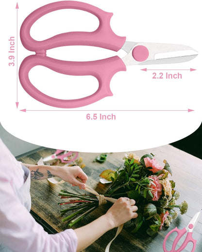 Pink Flower Scissors, Thickened Stainless Steel Floral Pruning Snips – Sharp Garden Clippers for Fresh Flowers, Flower Arrangement Supplies, DIY Floral Cutting Scissor (4 PCS Pink)