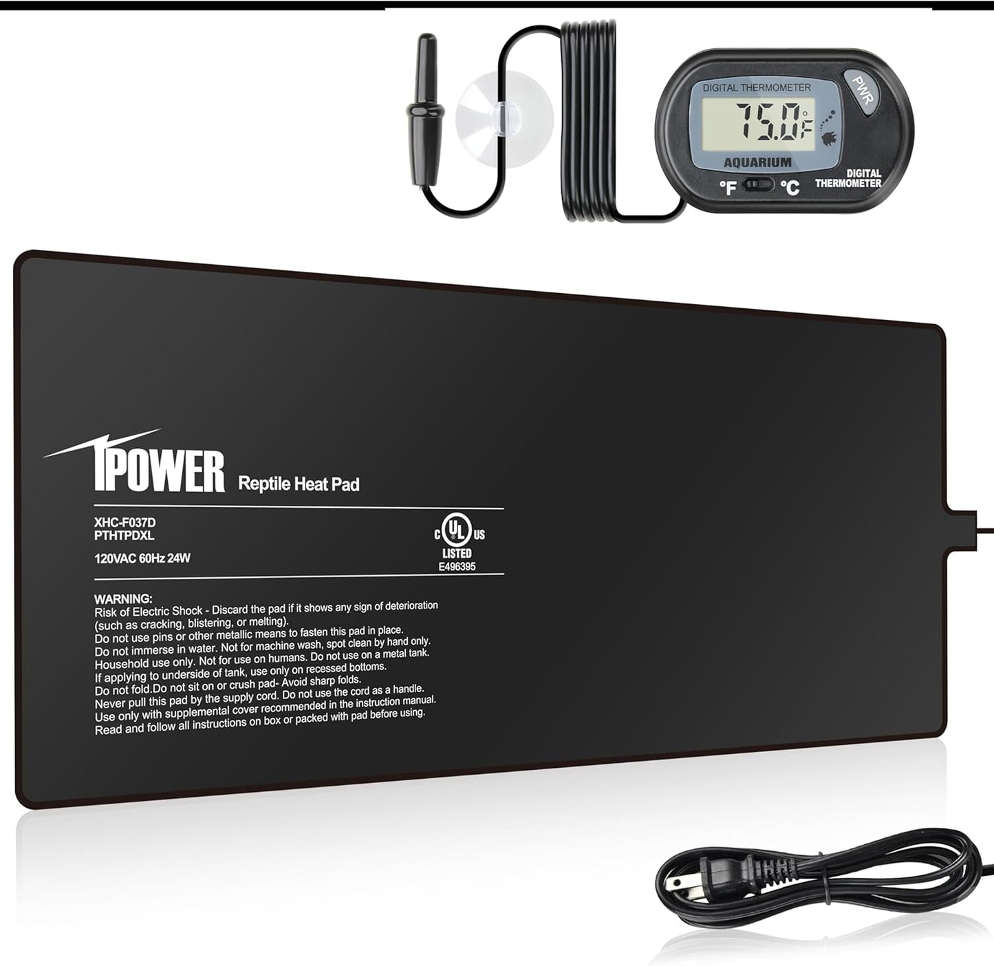 iPower 8 by 18-Inch 24W Reptile Heat Mat, LCD Digital Aquarium Thermometer, Under Tank Warmer Terrarium Heat Pad for Turtles Lizards Frogs and Other Small Animals, Multi Sizes