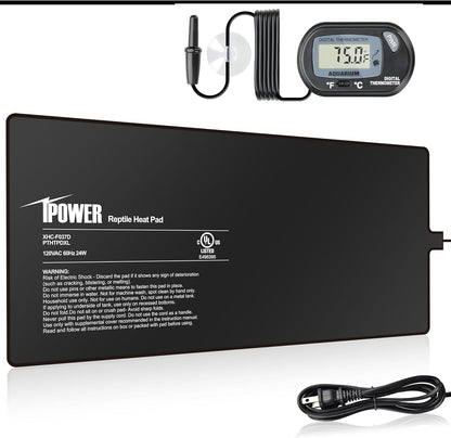 iPower 8 by 18-Inch 24W Reptile Heat Mat, LCD Digital Aquarium Thermometer, Under Tank Warmer Terrarium Heat Pad for Turtles Lizards Frogs and Other Small Animals, Multi Sizes