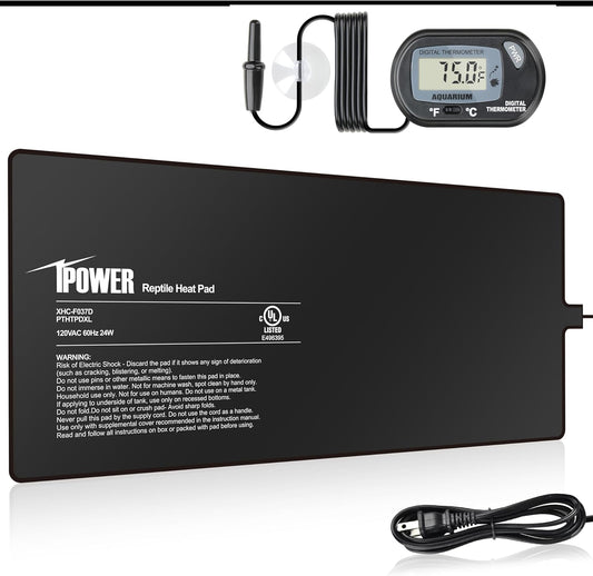 iPower 8 by 18-Inch 24W Reptile Heat Mat, LCD Digital Aquarium Thermometer, Under Tank Warmer Terrarium Heat Pad for Turtles Lizards Frogs and Other Small Animals, Multi Sizes
