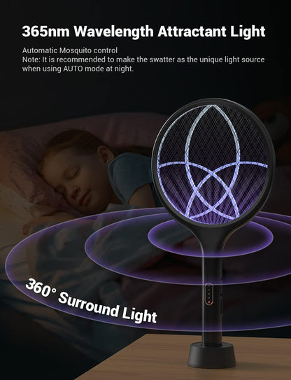 YISSVIC Electric Fly Swatter Bug Zapper Racket 4000V LED Screen Dual Modes Fly Zapper Rechargeable for Indoor Home Office Backyard Patio Camping (Black-2 Pack)