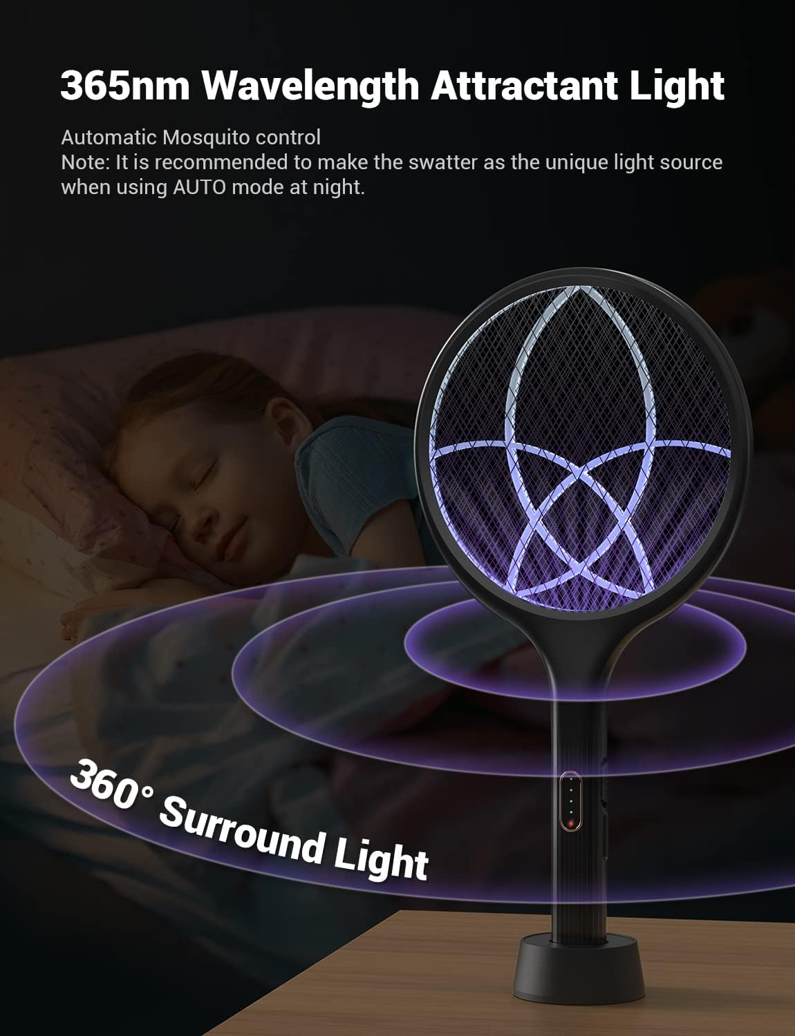 YISSVIC Electric Fly Swatter 4000V Bug Zapper Racket Dual Modes Mosquito Killer with Purple Mosquito Light Rechargeable for Indoor Home Office Backyard Patio Camping (Black-2 Pack)
