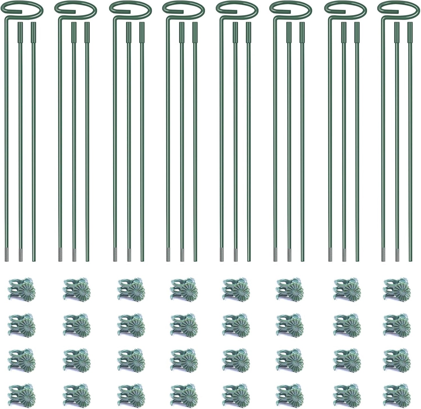 4.5mm Adjustable Length Plant Stake, Assembled (12 or 24 or 36 inch) Outdoor and Indoor Plant Support Poles for Flowers Marigolds Tomatoes Lilies Peonies Roses Daffodils Flower Clips (8 Sets, 32 Pcs)