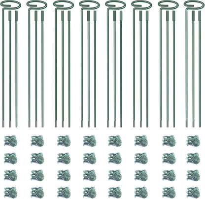 4.5mm Adjustable Length Plant Stake, Assembled (12 or 24 or 36 inch) Outdoor and Indoor Plant Support Poles for Flowers Marigolds Tomatoes Lilies Peonies Roses Daffodils Flower Clips (8 Sets, 32 Pcs)