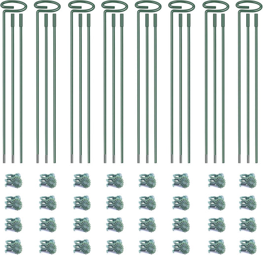 4.5mm Adjustable Length Plant Stake, Assembled (12 or 24 or 36 inch) Outdoor and Indoor Plant Support Poles for Flowers Marigolds Tomatoes Lilies Peonies Roses Daffodils Flower Clips (8 Sets, 32 Pcs)