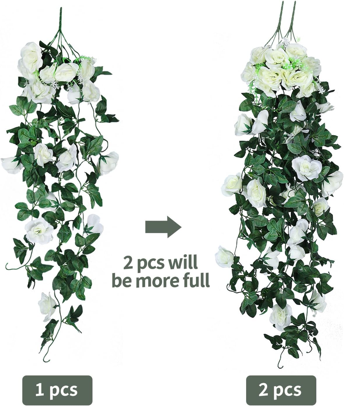 RECUTMS Artificial Rose Vine Plants Hanging 4Pieces 3.3Ft,Fake Light up Vines with 30 LED Lights Decor for Home, Office,Room, Door, Garden,Porch, Wedding Decoration (White)