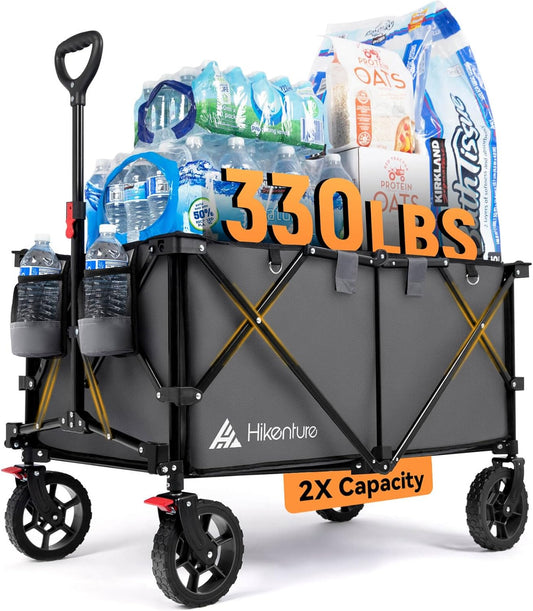 Hikenture Collapsible Wagon - 330LBS Capacity, Extra Large Foldable Wagon with All-Terrain Wheels