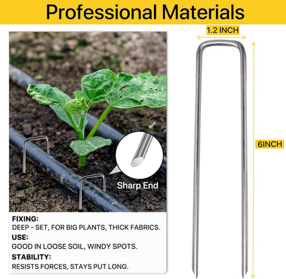 Landscape Staples 6inch,11Gauge Galvanized Lawn Staples, Sturdy Garden Stakes for Effortlessly Securing Weed Barrier Fabric,Ground Stabilization, and Tackling Outdoor Yard Work,Decorations