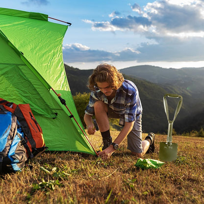 Camping Shovel, 18.5'' Digging Shovel Portable Ergonomic High Carbon Steel Folding Shovel for All Occasions Outdoor Camping Hiking Garden (Green/Silver)