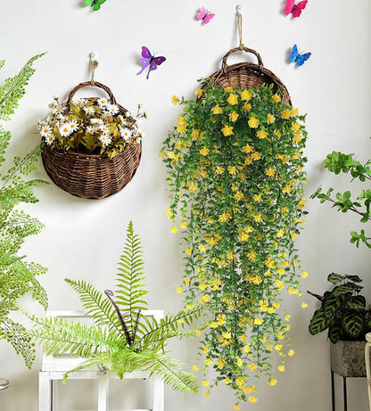 WEISPARK Artificial Hanging Flowers, 9pcs Fake Eucalyptus Vine Faux Flower Greenery Garland Plastic Plants for Indoor Outdoor Wall Garden Wedding Home Party Decor (9pcs Yellow)