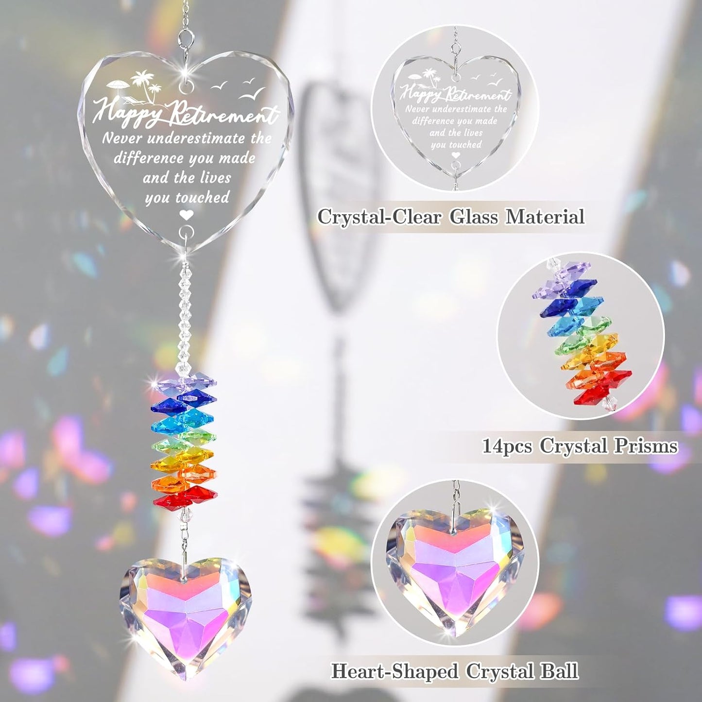 Retirement Gifts for Women, 2025 Retirement Gift Crystal Suncatcher, Happy Retirements Gifts for Friends Teachers Nurse Men, Going Away Presents Decorations