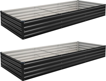 10×3×1FT(2PCS) Galvanized Raised Garden Bed Kit, Metal Planter Boxes，Large Outdoor Planters Garden for Planting Vegetables,Flowers,Herbs -Black