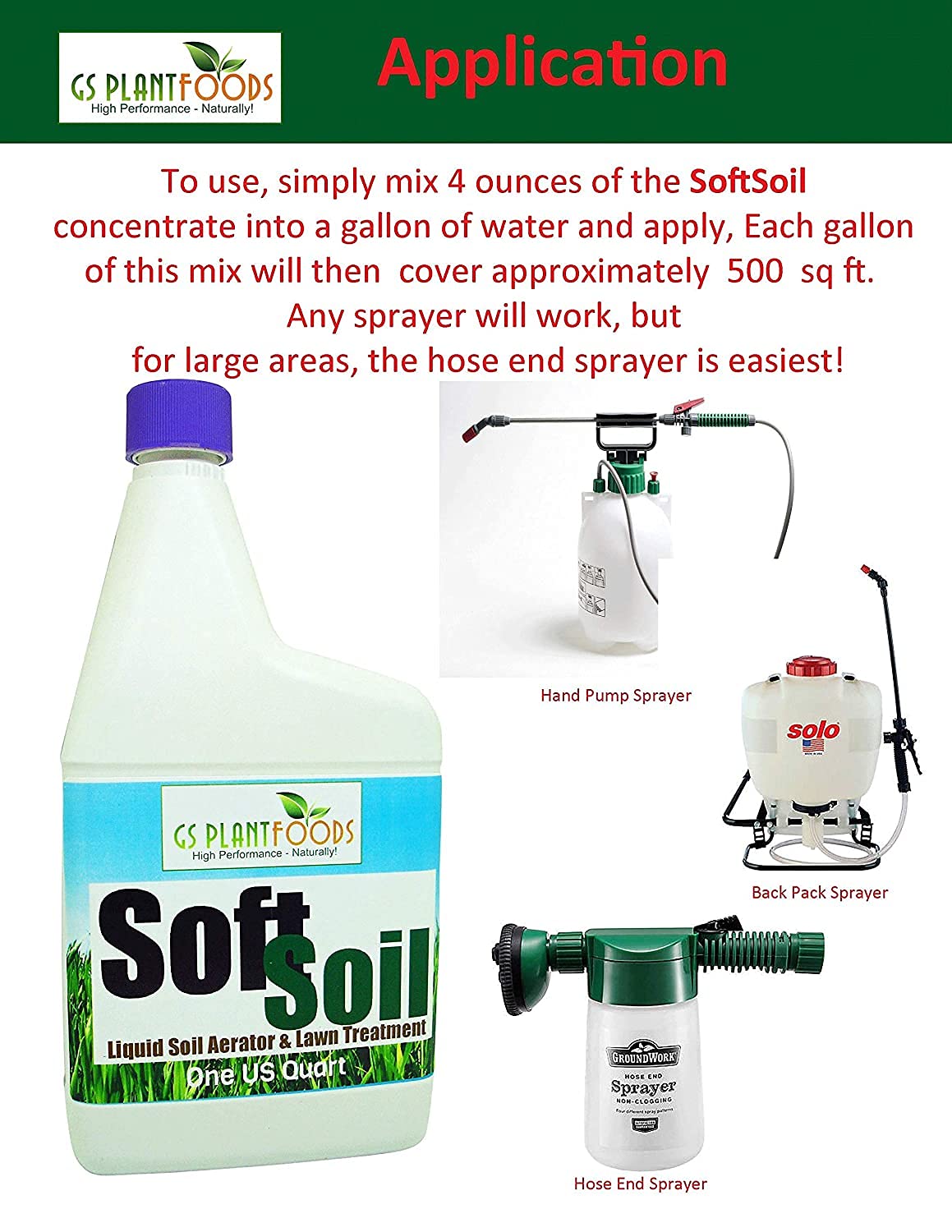 Soft Soil by GS Plant Foods- Liquid Aerator and Lawn Treatment(1 Quart) - Liquid Aerator for Any Grass Type, All Season - Great for Compact Soils, Standing Water, Poor Drainage