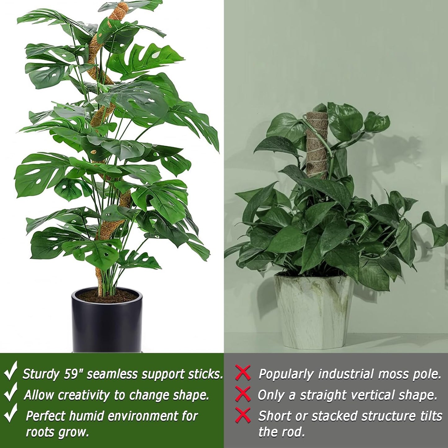 Soupiar Moss Pole for Plants Monstera, 59 Inch Tall Bendable Moss Poles for Climbing Plants Indoor, Large Handmade Plant Pole Sticks, Coco Coir Plant Support Stakes for Potted Plants, Pothos