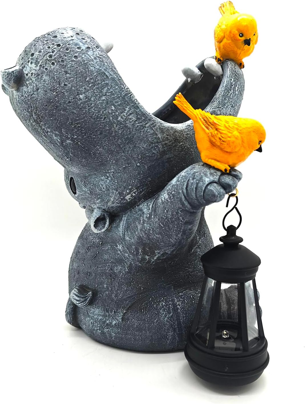 Large Hippo Solar Garden Outdoor Statues Hippo Planter Flowers Vase for Fresh/Artificial Hippo Figurine Garden Statue with Solar Lantern Bird Statue Hippo Gifts Housewarming Gift