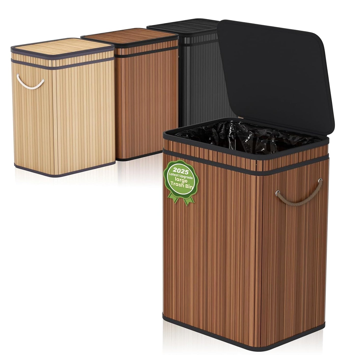 80 Liter/21 Gallon Large Trash Can with Lid, Garbage Bin Wastebasket Made of Bamboo, Outdoor Garbage Can/Waste Bin for Home, Office, Bathroom, Kitchen 24" HX15.8 WX11.8 D (Advanced Walnut)