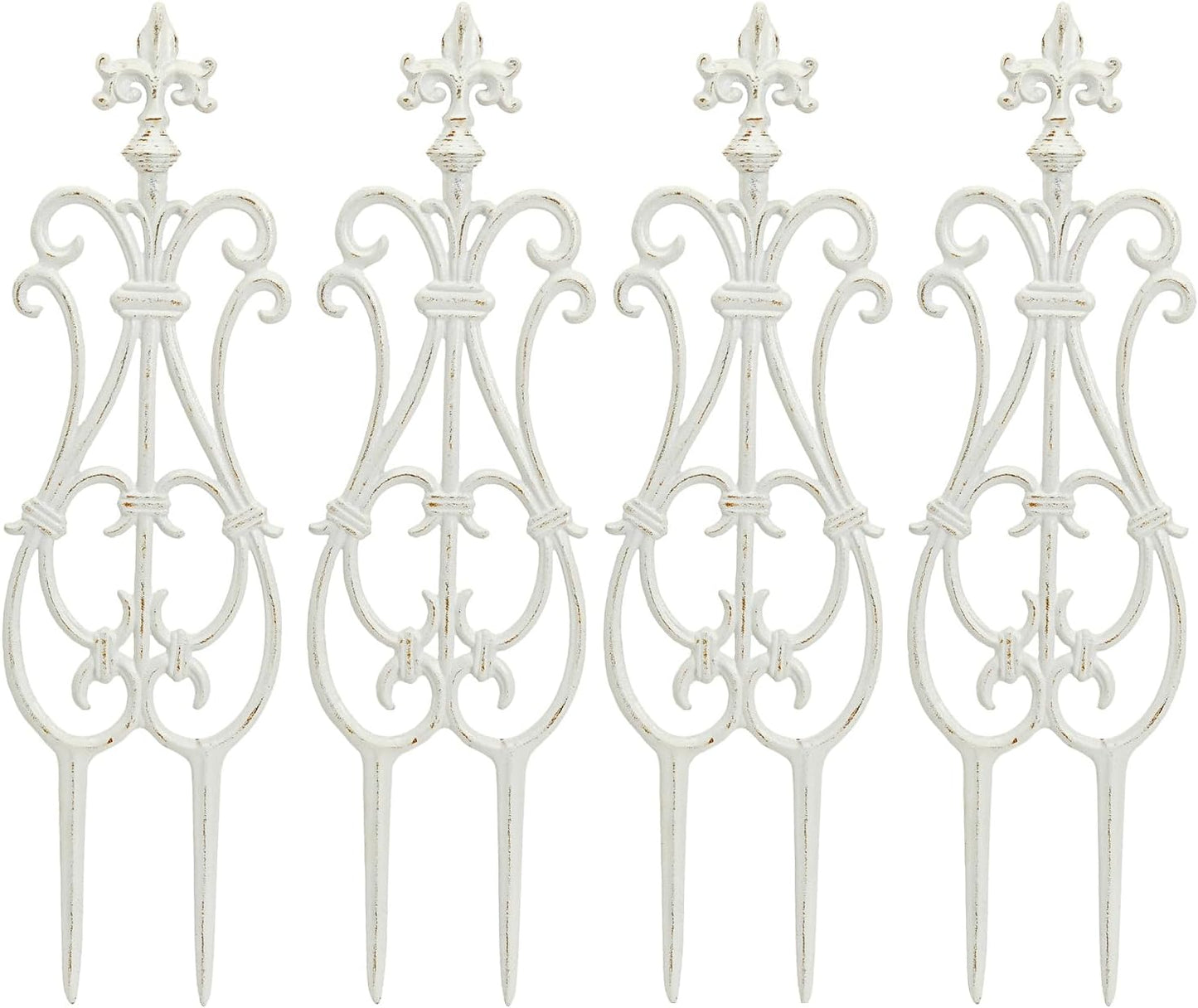 Sungmor Decorative Cast Iron Flower Bed Fence, 28" Tall Vintage Garden Edging Border, 4 Pack Heavy Duty Landscape Picket Fence Panels, Outdoor Plant Support Garden Stake, Victorian Yard Lawn Decor