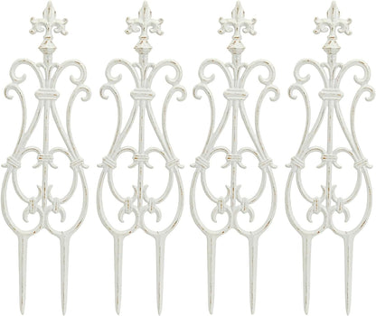 Sungmor Decorative Cast Iron Flower Bed Fence, 28" Tall Vintage Garden Edging Border, 4 Pack Heavy Duty Landscape Picket Fence Panels, Outdoor Plant Support Garden Stake, Victorian Yard Lawn Decor