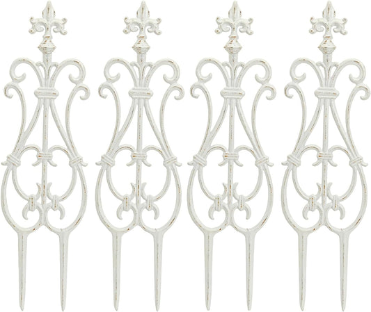 Sungmor Decorative Cast Iron Flower Bed Fence, 28" Tall Vintage Garden Edging Border, 4 Pack Heavy Duty Landscape Picket Fence Panels, Outdoor Plant Support Garden Stake, Victorian Yard Lawn Decor