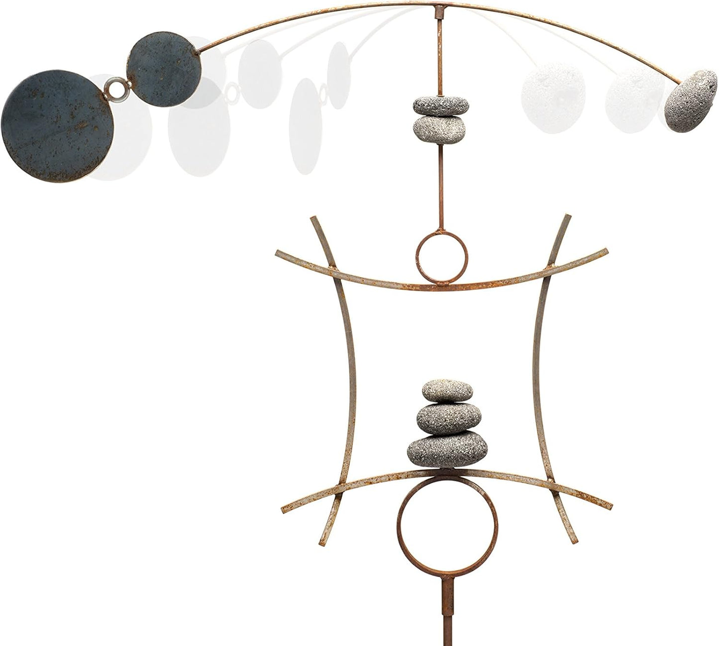 Zen Garden Spinner Kinetic Wind Sculpture | Balanced Arch Yard Decor with Rock Cairn and Stake | Relaxing Metal Art Wind Vane | Large | Handmade in The USA