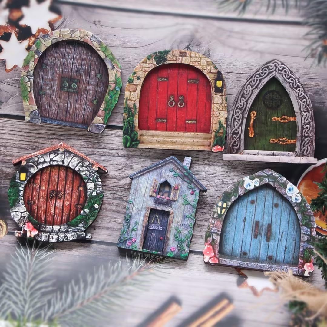 Blue Mini Fairy Garden Door for Tree, 3D Miniature Fairy Door for Fairytale Tiny House Doors, Bonsai Terrarium Micro Landscape Decoration Accessories Garden Miniatures