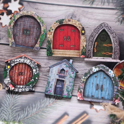 Blue Mini Fairy Garden Door for Tree, 3D Miniature Fairy Door for Fairytale Tiny House Doors, Bonsai Terrarium Micro Landscape Decoration Accessories Garden Miniatures