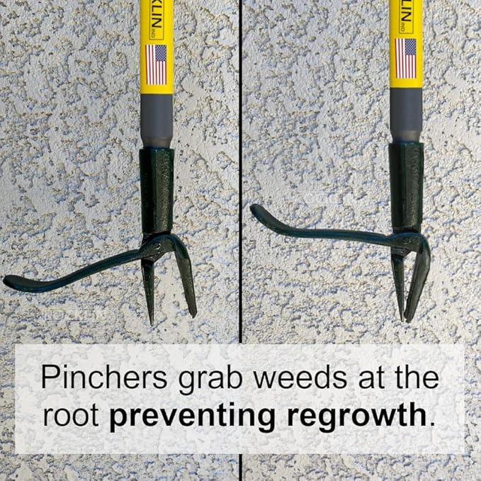 Rocklin Stand Up Weed Puller Tool - 4 Claw Steel Head - 48 inch Handle - 100% Metal - Easily Remove Weeds Without Bending or Kneeling