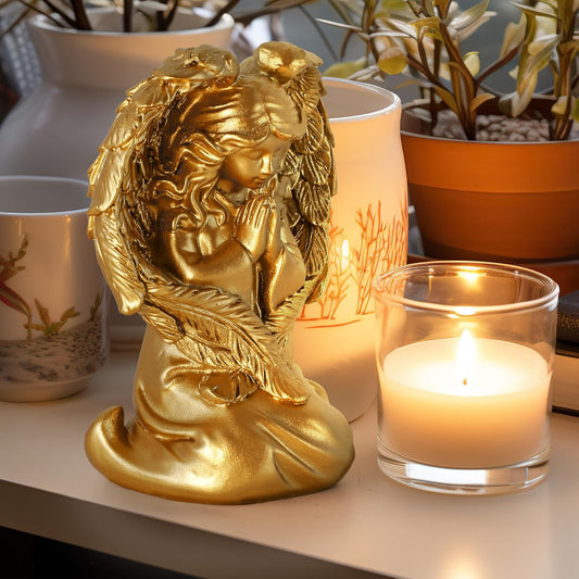 INLOMEM Praying Angel Figurine, Sculpted Hand-Painted Figurine Angel Wings Statue for Home Decor or Garden First Communion Gifts for Girls Religious Gifts for Women (Gold)