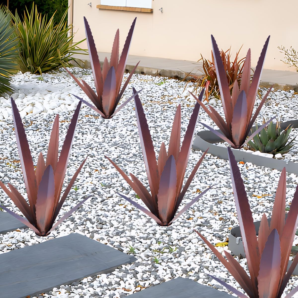 EROCK 2 Pcs Tequila Rustic Sculpture, Wind Resistant Metal Agave Plant Outdoor Home Decor, DIY Rustic Hand Painted Metal Agave Garden Art Plant Country Sculpture Statue Patio Stake Lawn Ornament Gift