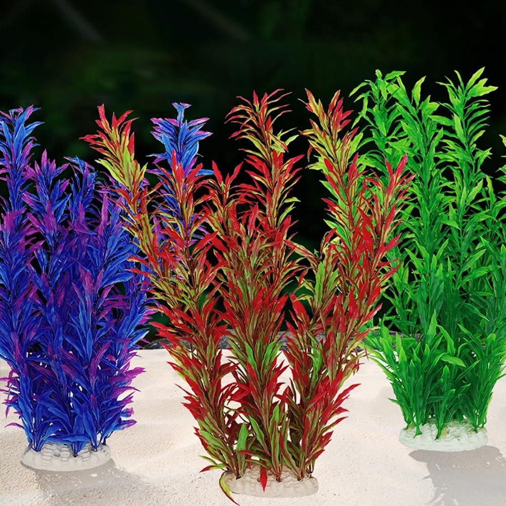 DSkoiph 2 pcs Aquarium Decor Plastic Plants Extra Large 21 Inches Artificial Fish Tank Plants Tall Fish Tank Decorations Artificial Green Water Plants (Wine)