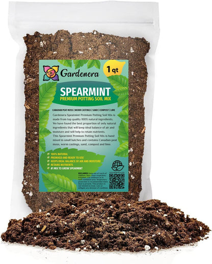 Gardenera Premium Spearmint Plant Potting Mix - Crafted for Thriving Spearmint Growth and Refreshing Aroma - 1 Quart