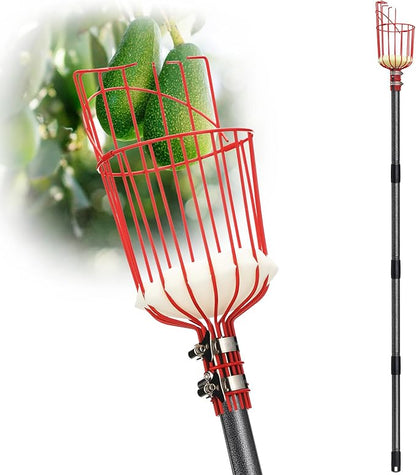DonSail Fruit Picker Pole with Basket Telescoping, Citrus Orange Picker Pole with Basket 35-150 inch Long Handle, Mango Avocado Fig Acorn Pear Pomelo Chery Lemon Picker for Tree