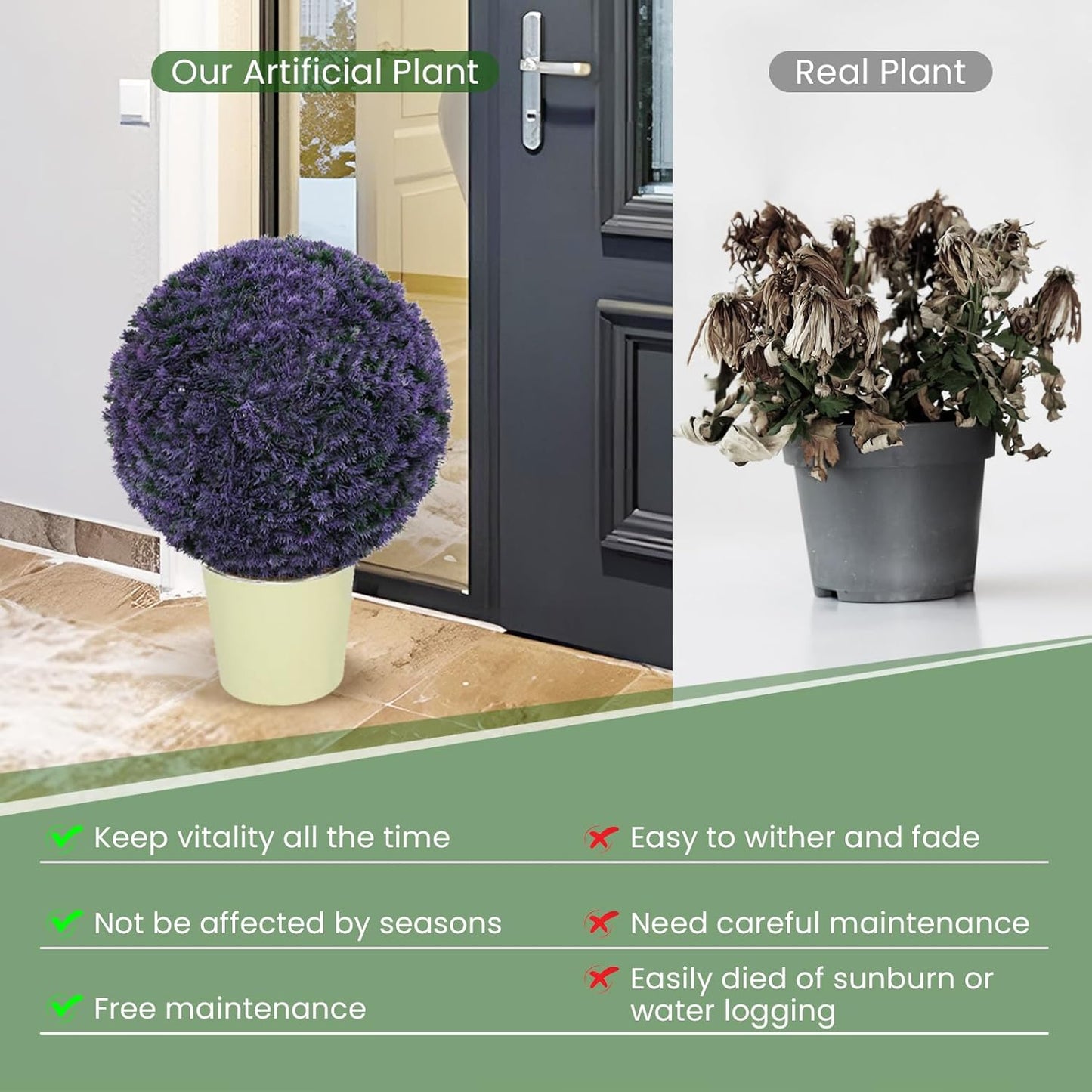 Goplus 2 PCS 15 Inch Artificial Plant Topiary Ball, Round Faux Lavender Balls Outdoor, Garden Spheres Decorative for Front Door, Porch, Backyard, Balcony, Patio, Wedding and Home Décor