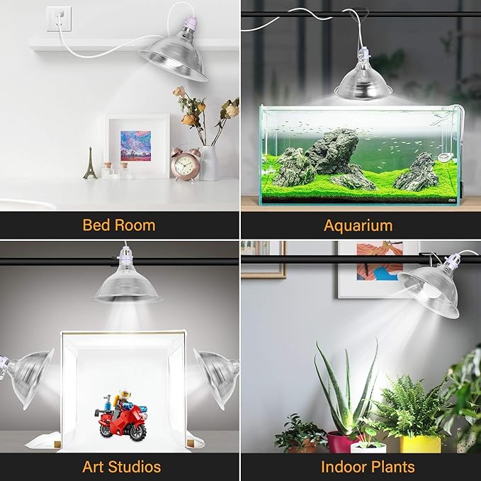 Simple Deluxe Clamp Lamp Light 150 Watt with 8.5 Inch Aluminum Reflector (no Bulb Included), 6 Feet Cord, 1 Pack, White