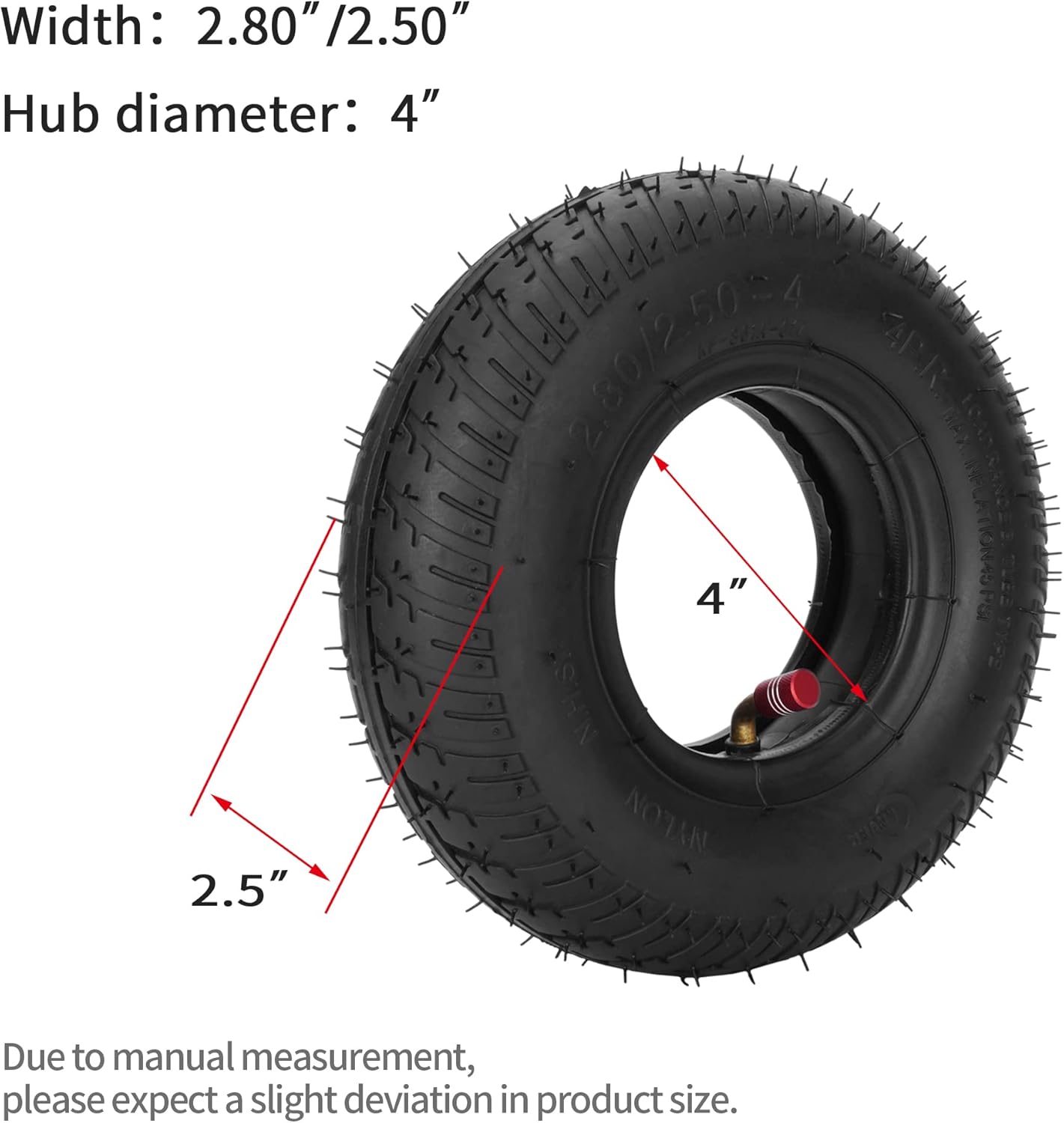 2.80/2.50-4" Tire and Inner Tube Compatible with Utility Cart Dolly Hand Truck Wheelbarrows Trolly Lawn Mowers Garden Carts Trailers Wagons Pressure Washer Air Compressor Cart