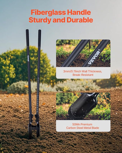 VEVOR Post Hole Digger, Heavy Duty Post Hole Digger with Fiberglass Handle, Manual Hole Digger with Scale Markings and Metal Blade, Post Hole Digger Tool for Digging Gardening and Outdoors, 57.5-Inch
