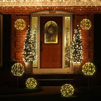 LIGHTSHARE 10IN 48LED Light Ball Yard Decoration Pathway Lights Sphere Light with Fold Flat Metal Frame Indoor Outdoor Waterproof Garden Lights, White Frame / Warm White Lights, 10
