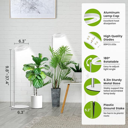 Grow Lights for Indoor Plants, 80 LEDs Full Spectrum Plant Lights for Indoor Growing with 2 Mounting Options, 6/12/16H Timer, 3 Spectrum Modes, 9.8"-37" Height Adjustable Grow Lamp, 2 Pack