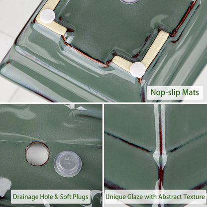 Ceramic Bonsai Pots with Drainage Hole Set of 2, Green Glazed Bonsai Planters for Indoor/Outdoor Use, Rectangular Shallow Bonzai Tree Pot for Succulent, Orchids, Cacti, Home, Patio, Garden, 6.3"x4.9"