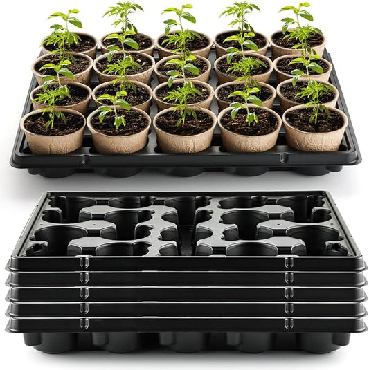 20 Cell Plant Trays for Carrying 3 inch Round Nursery Pots, Sturdy Plastic Trays Suitable for Holding 100 pcs Peat Pots (5 Packs)